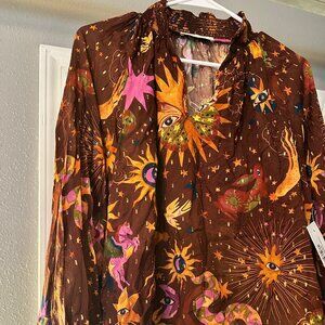 Dress To Kill Celestial Print Sheer Boho Blouse XS NWT